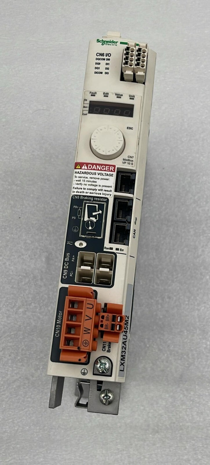LXM32AU45M2 servo drive control panel and connectors