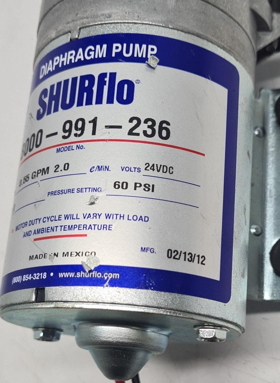 SHURflo 8000-991-236 Diaphragm Pump 3 Chamber 0.55GPM 24VDC 1A 60PSI