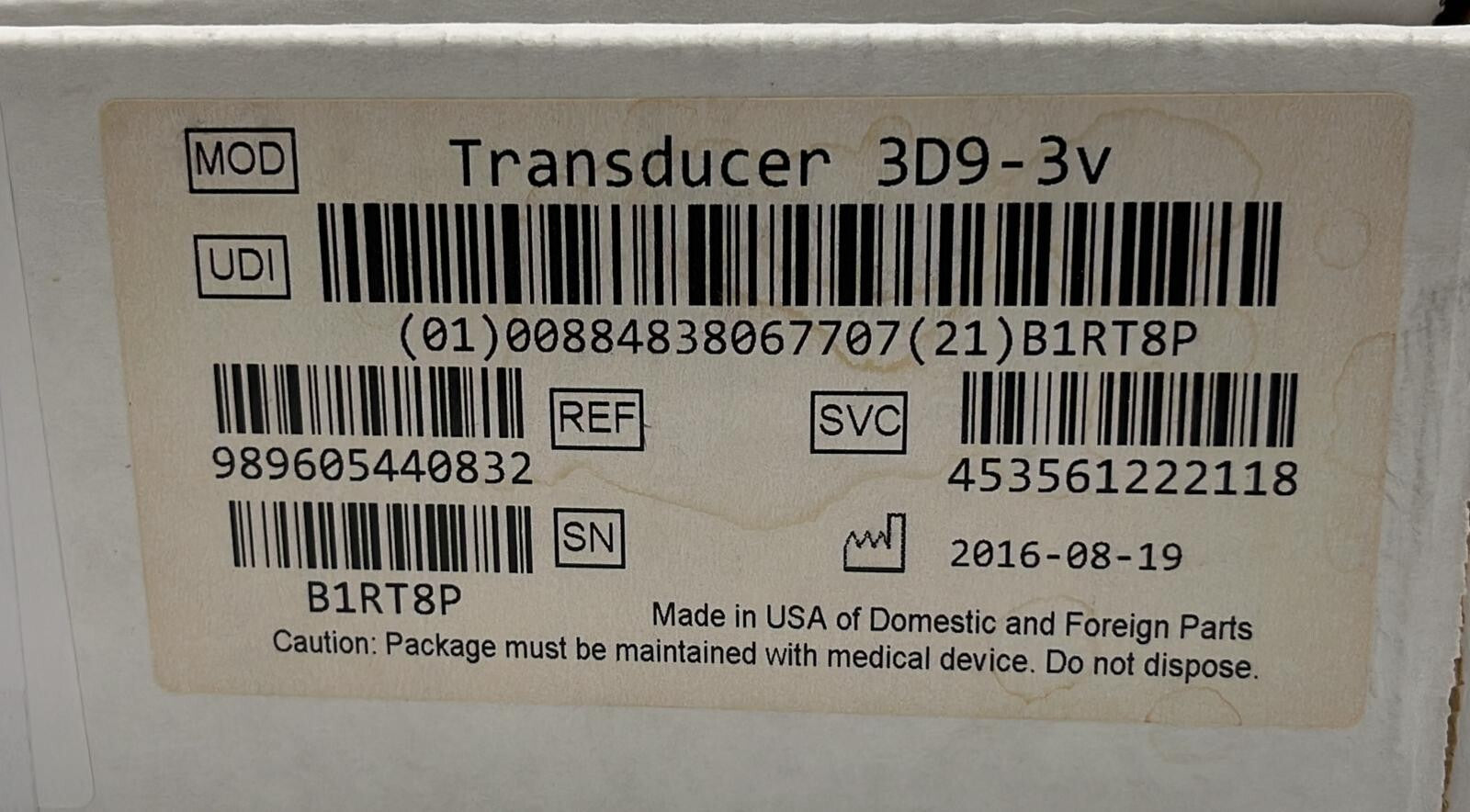 Philips 3D9-3V ULTRASOUND Transducer Probe 989605440832