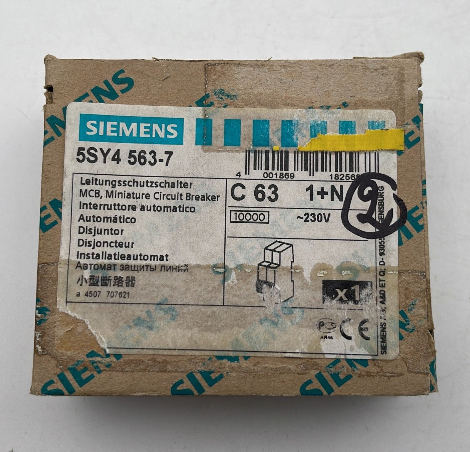 [LOT OF 2] Siemens 5SY4 563-7 Miniature circuit breaker C 63 1+N 230V