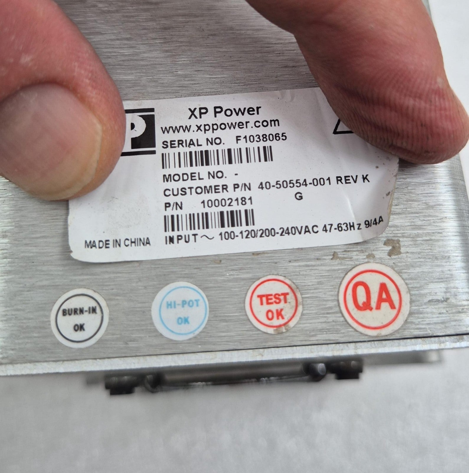 XP POWER 40-50554-001 Rev K 10002181 Power Supply 100-120/200-240VAC 47-63Hz
