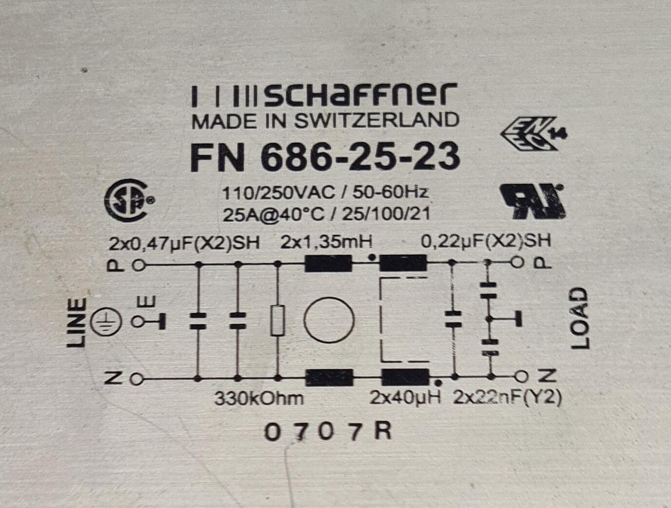 SCHAFFNER FN 686-25-23 110/250VAC 50-60Hz Power Line Filter