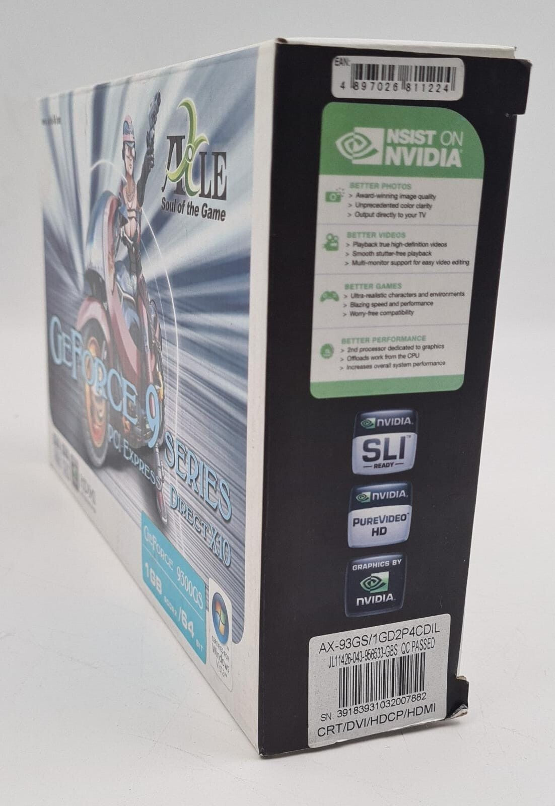NEW - Axle3 Nvidia GeForce 9300GS 1GB DDR2 PCI-E CRT DVI HDCP HDMI Video Card