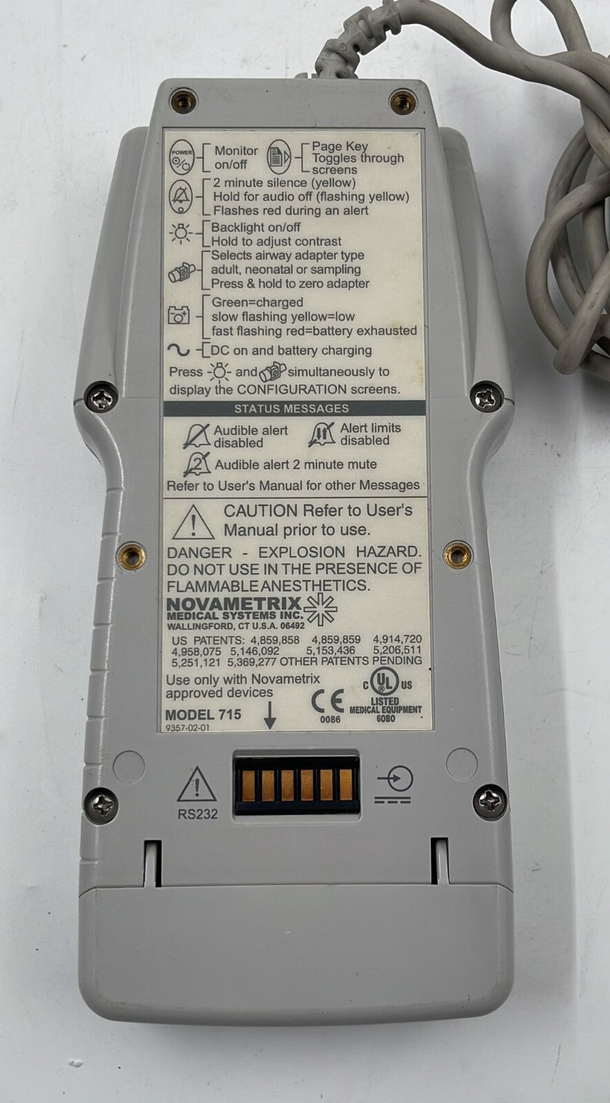 Novametrix Capnography/Oximetry Tidal Wave Sp 715 W/ Battery