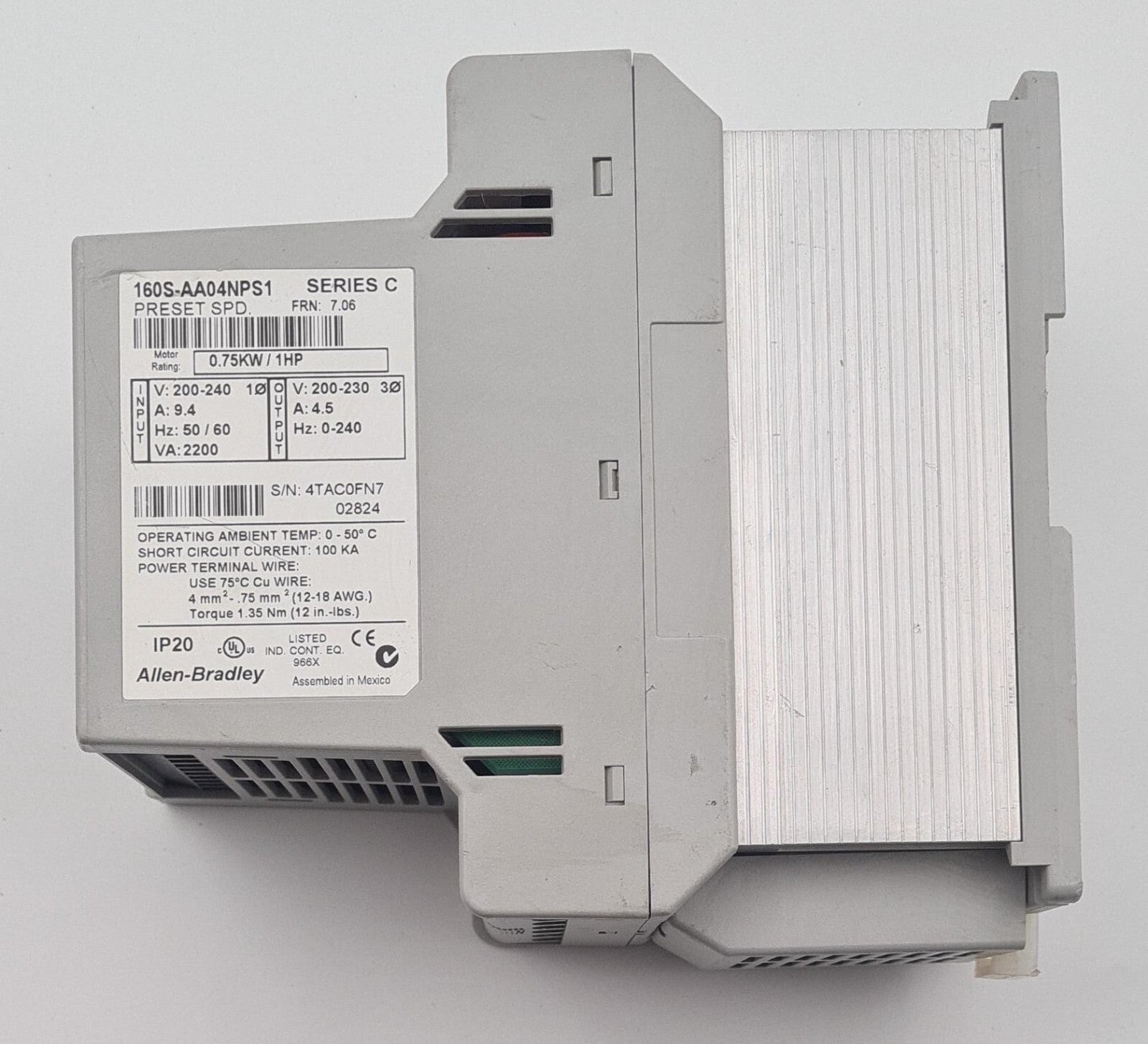 Allen-Bradley 160S-AA04NPS1 SERIES C Speed Drive converter 0.75KW 1HP