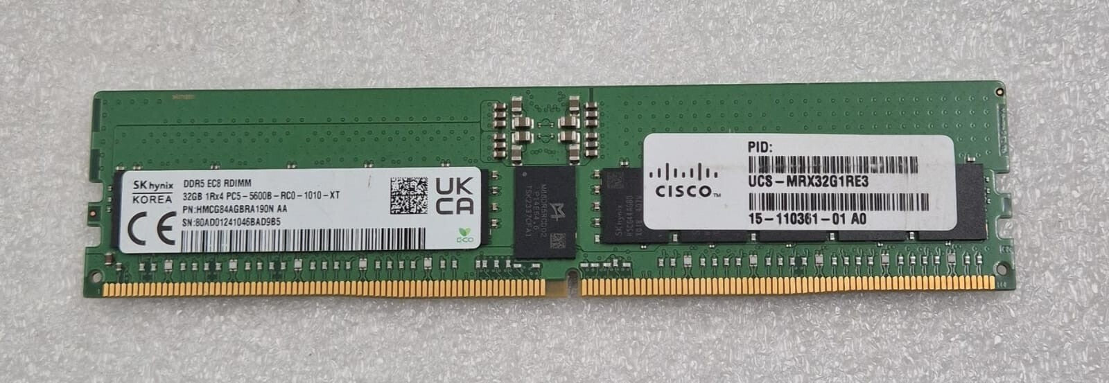 SK Hynix HMCG84AGBRA 190N 32GB 1Rx4 PC5-5600B DDR5 EC8 RDIMM Server Memory RAM