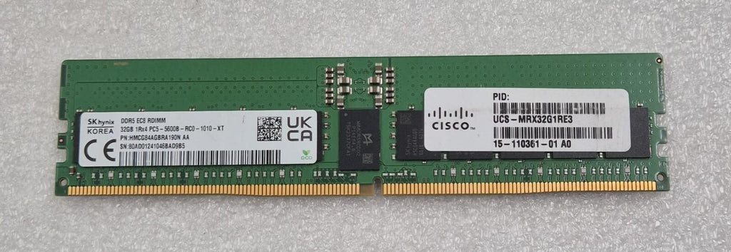 SK Hynix HMCG84AGBRA 190N 32GB 1Rx4 PC5-5600B DDR5 EC8 RDIMM Server Memory RAM