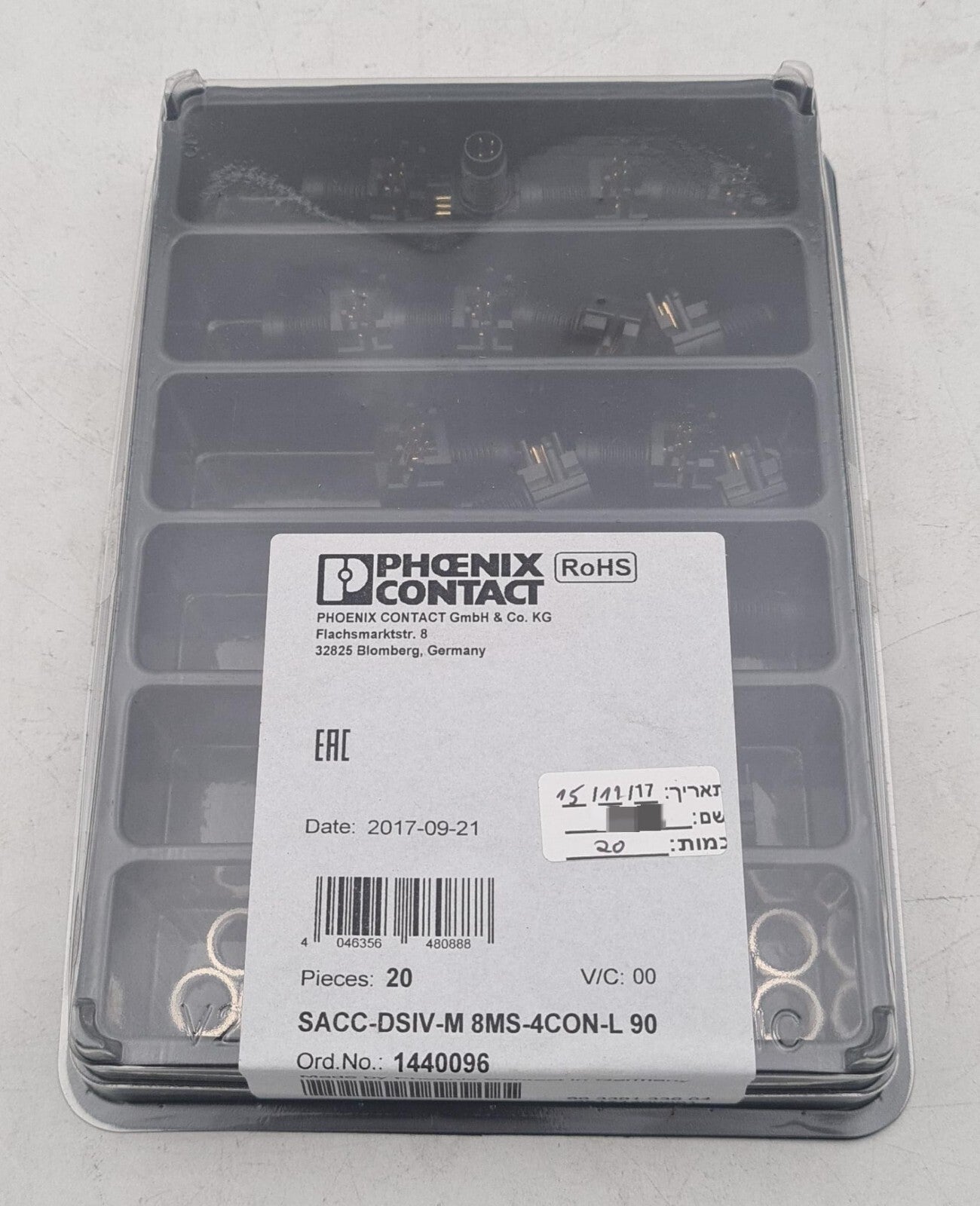 [LOT 71] NEW- PHOENIX CONTACT SACC-DSIV-M 8MS-4CON-L 90 Sensor Connector M8 Male