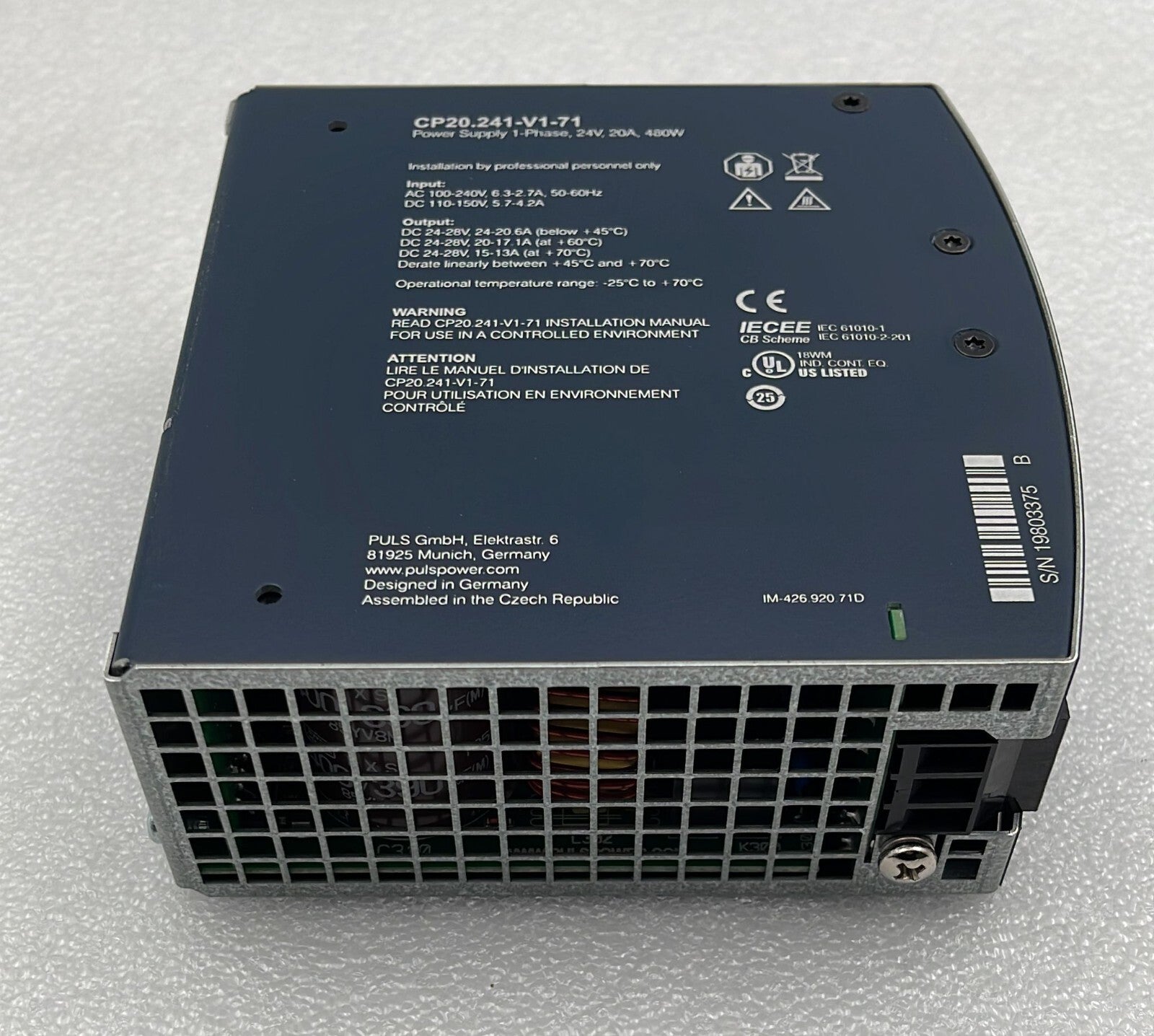 PULS Dimension CP20.241-V1-71 Power supply 1-Phase 24V 20A 480W