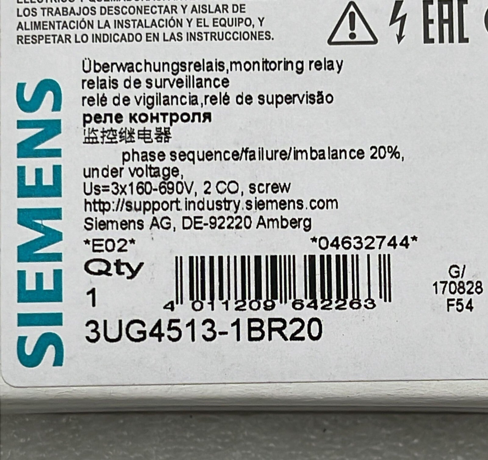 NEW - Siemens SIRIUS 3UG4513-1BR20 Monitoring Relay 160-690V