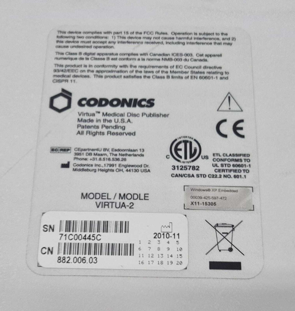 Codonics Virtua-2 Publisher Color Disk 882.006.03 Printer Duplicator W/ Windows