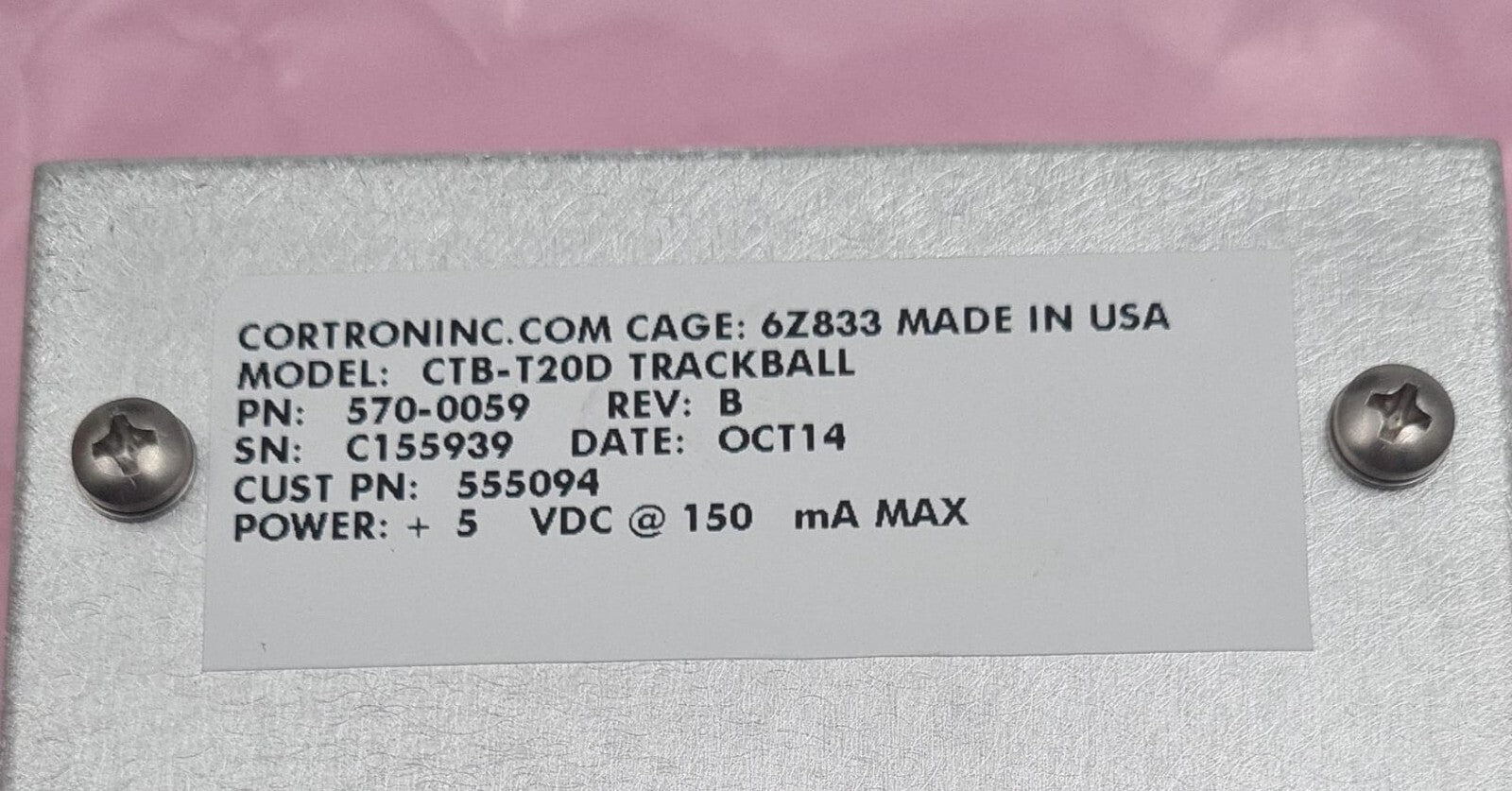 NEW - CORTRON CTB-T20D TRACKBALL CONTROLLER 570-0059 / 555094