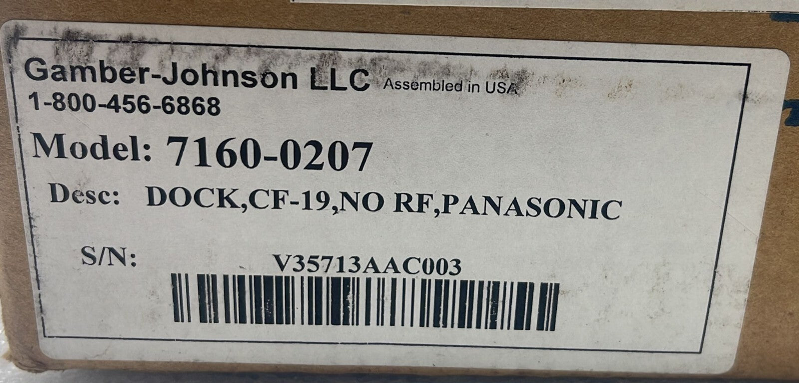NEW SEALED - GAMBER-JOHNSON PANASONIC DOCK CF-19 NO RF 7160-0207