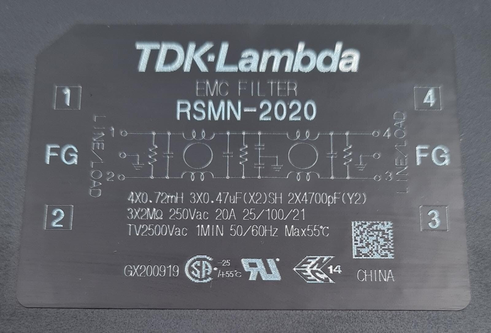 *NEW* TDK-Lambda EMC FILTER RSMN-2020 250VAC 20A TV2500VAC