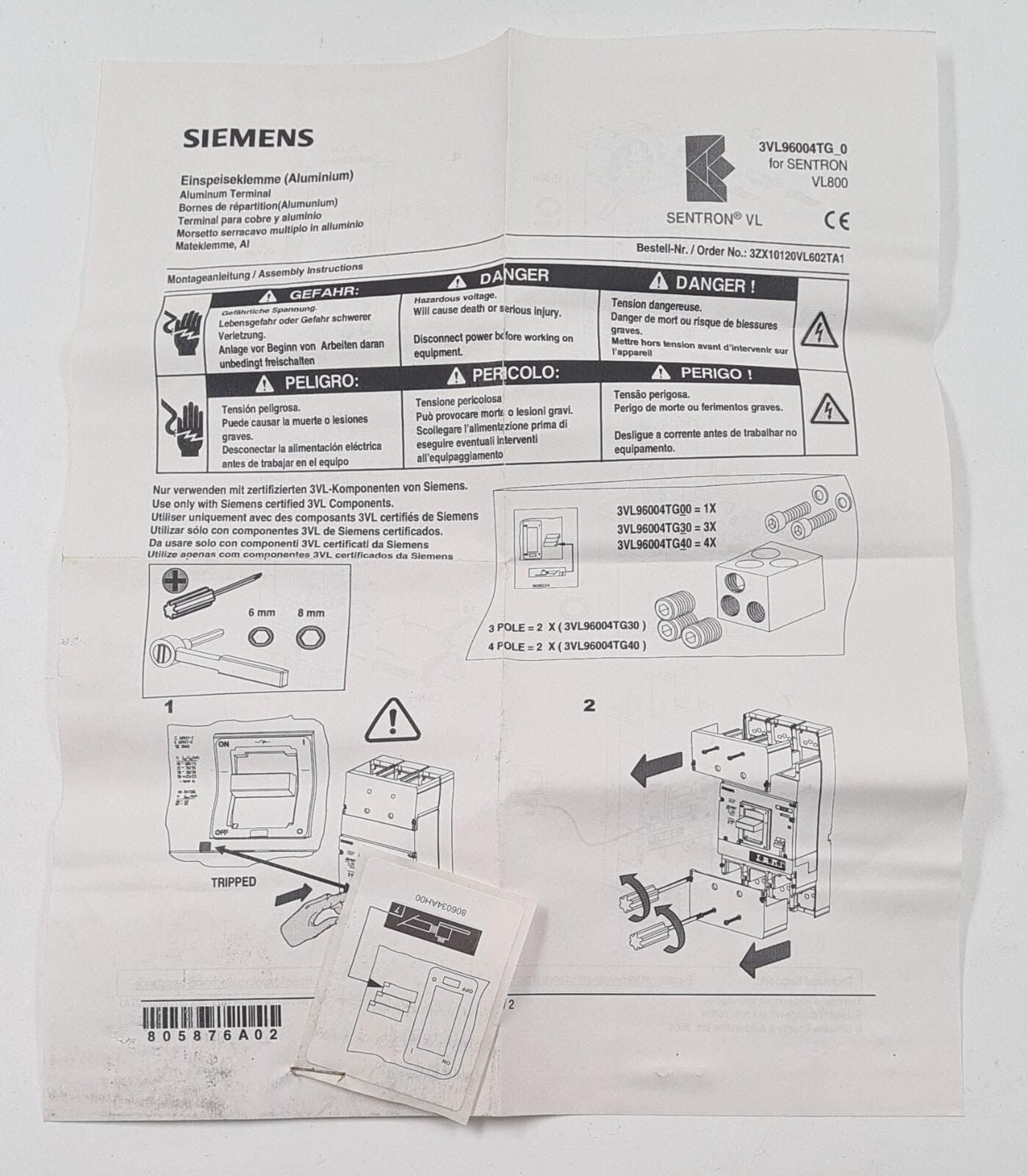 NEW - Siemens 3VL9600-4TG30 Multiple Feed-in Cable Terminal (Pack of 3*  ILSCO)