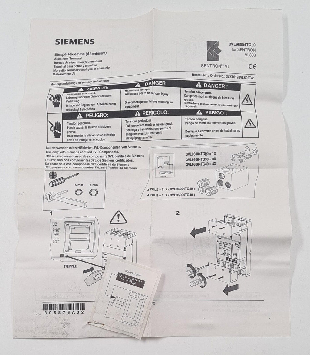 NEW - Siemens 3VL9600-4TG30 Multiple Feed-in Cable Terminal (Pack of 3*  ILSCO)