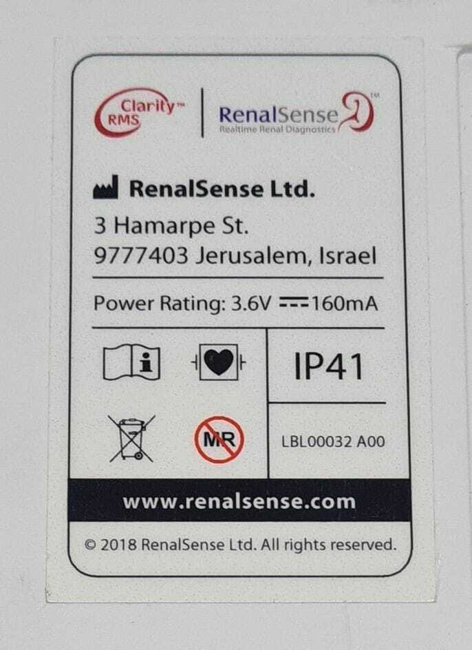RenalSense Clarity RMS LBL00032 A00 Medical Electronic Monitor