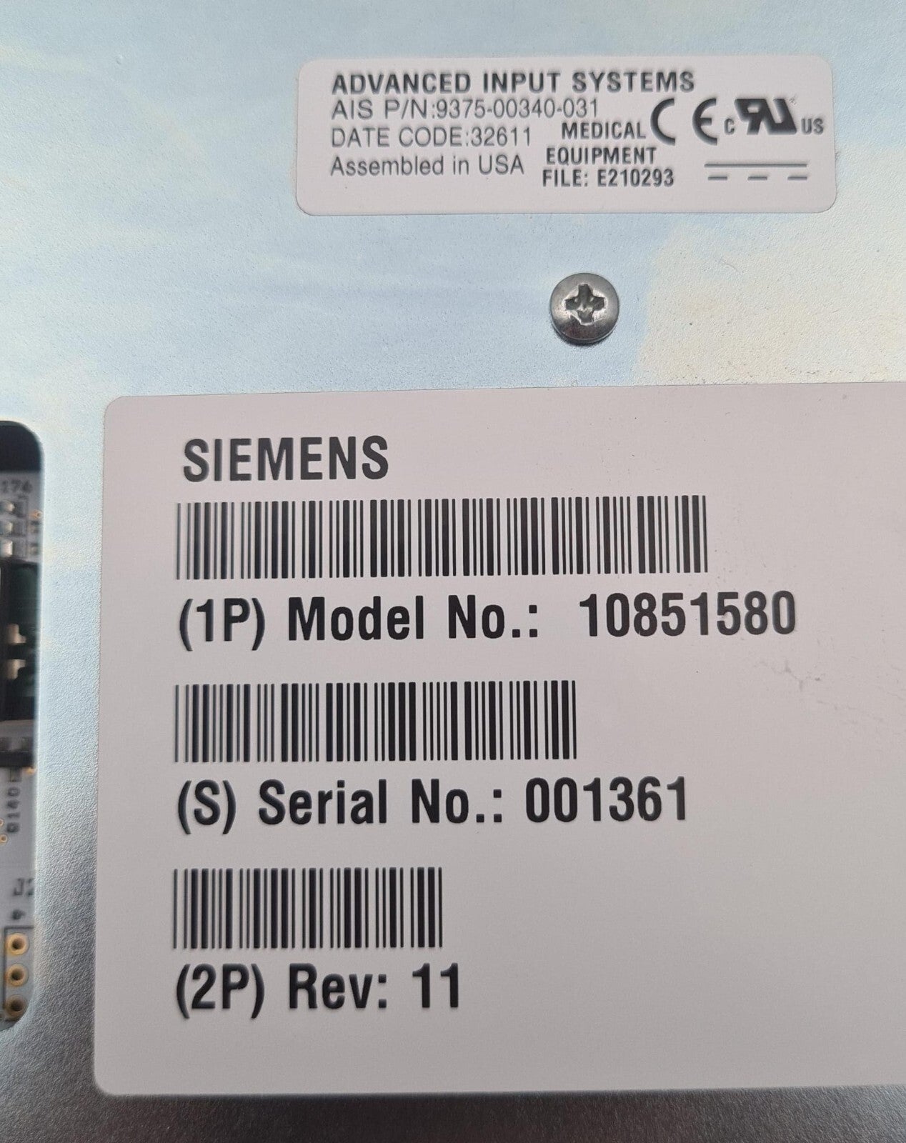 Siemens ACUSON SC2000 Ultrasound Keyboard Control Panel Assembly 10851580