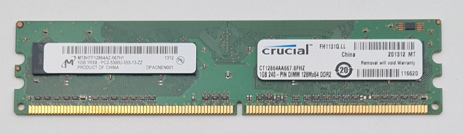 [LOT 27] Crucial 1GB 240-PIN DIMM 128Mx64 DDR2 PC2-5300 Unbuffered CT12864AA667