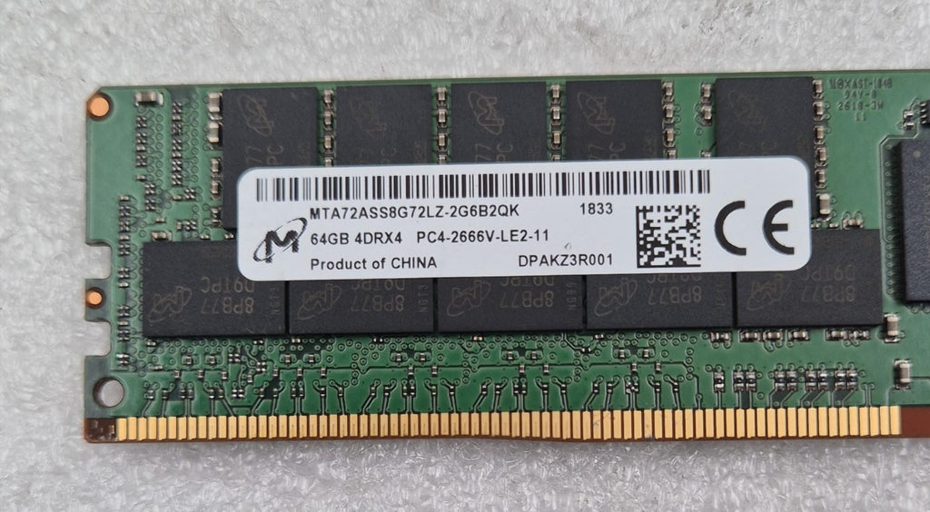 Micron 64GB 4DRX4 PC4-2666V MTA72ASS8G72LZ-2G6B2QK Server Memory RAM *HPE*