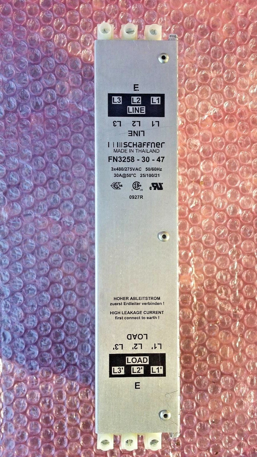 Schaffner FN3258-30-47 Line Filter 3 Phase Strip Terminal Block Connections