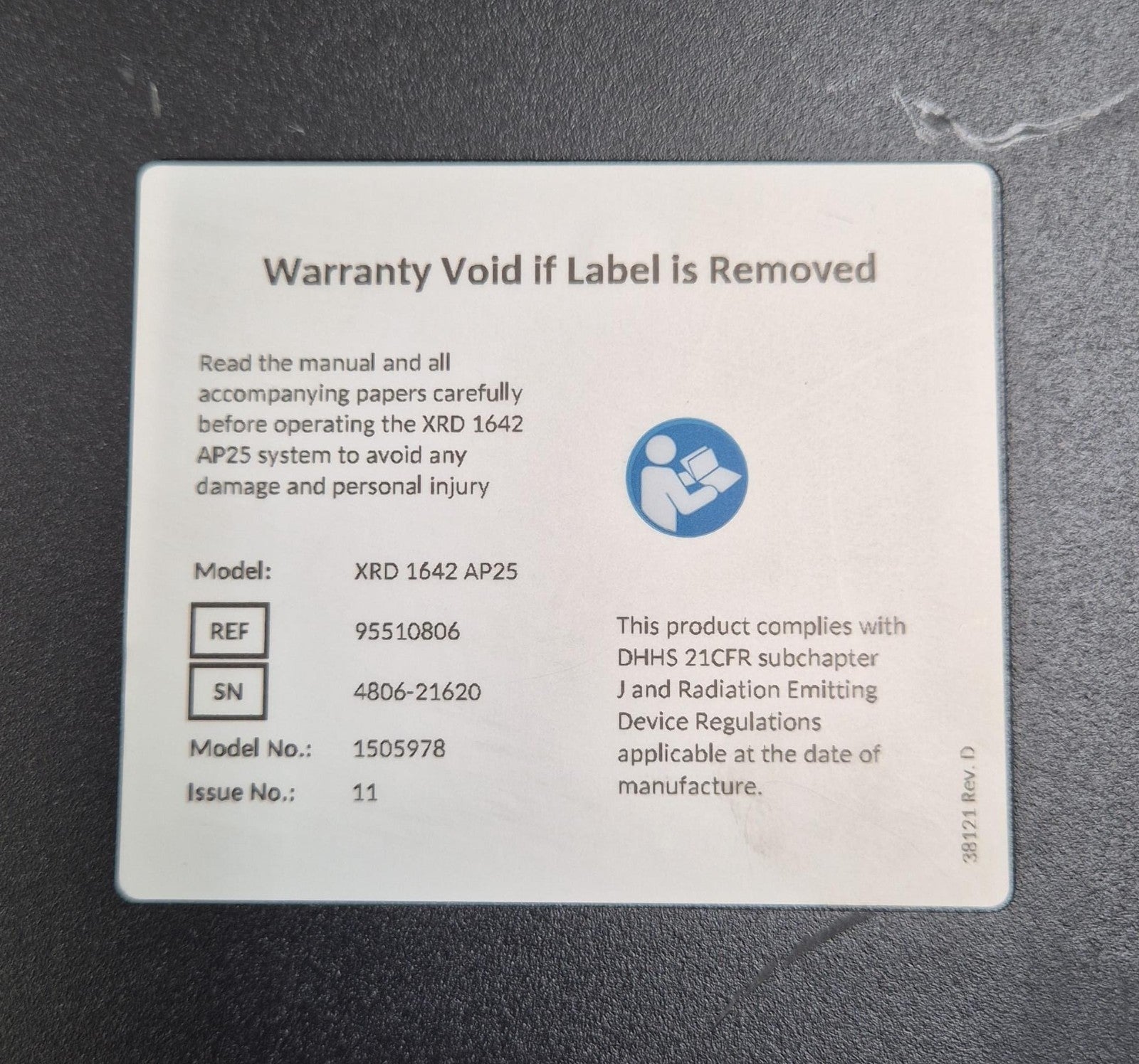 VAREX IMAGING XRD 1642 AP25 95510806 Digital Detector System 56X50 cm 1505978