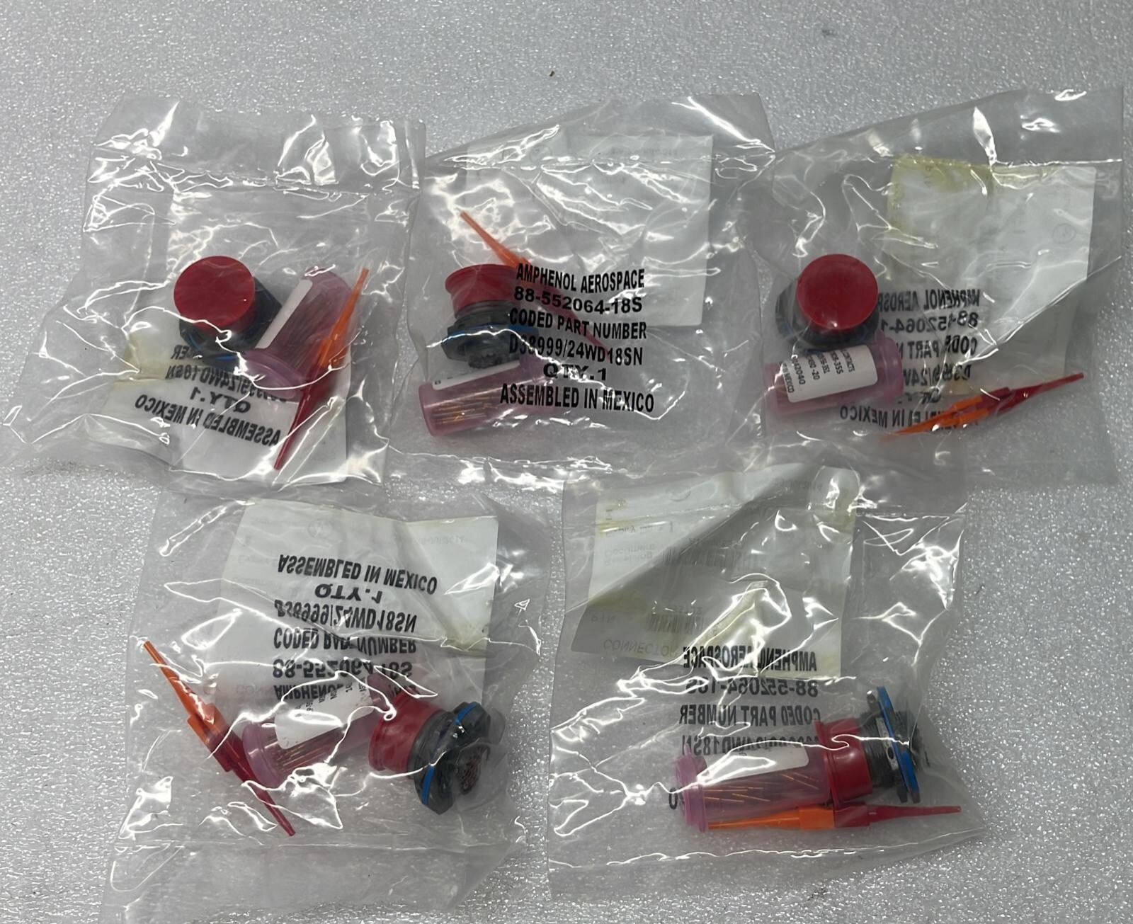 [LOT OF 5] Amphenol D38999/24WD18SN Position Circular Connector Kit