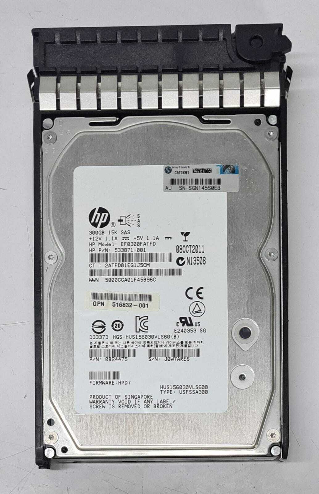 HP 300GB 15K SAS 533871-001 516832-001 6G DP 517350-001 Memory EF0300FATFD