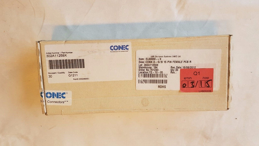 Conec Connector D Sub 15 Pin Female Pcb R 302A11259X El 00068 Ex Lot Of 30