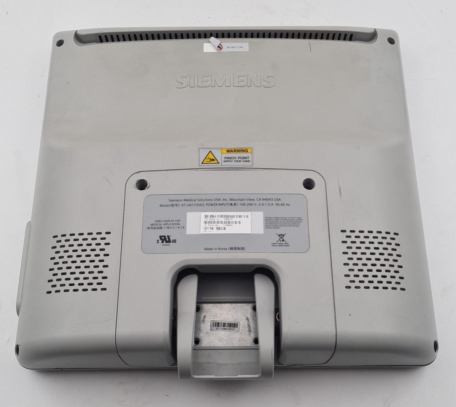 Siemens ACUSON X300 KT-LM170SDS 10566101 Medical Video Monitor Screen 17"