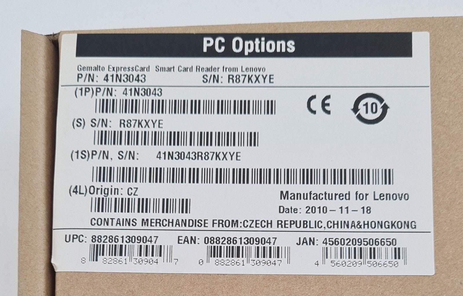 New Sealed Box- Lenovo Gemalto ExpressCard Smart Card Reader 41N3043