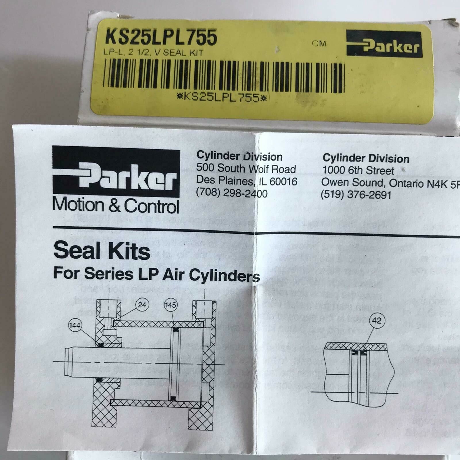 Genuine Parker Cylinder Replacement LP Series Complete V Seal Kit KS25LPL755