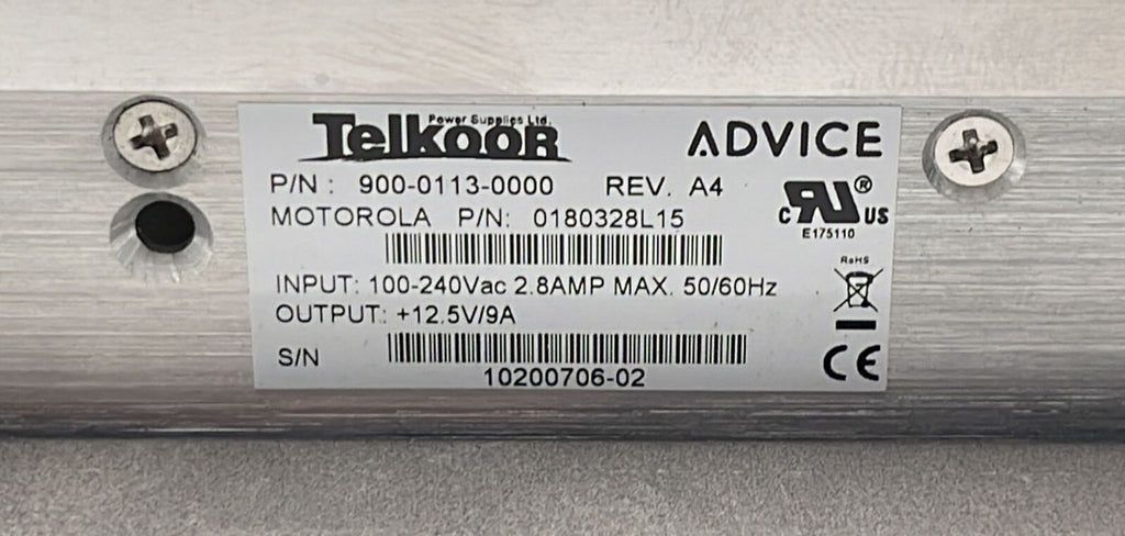 Telkoor 900-0113-0000 Power Supply Motorola 0180328L15 240 Vac 2.8A 60Hz