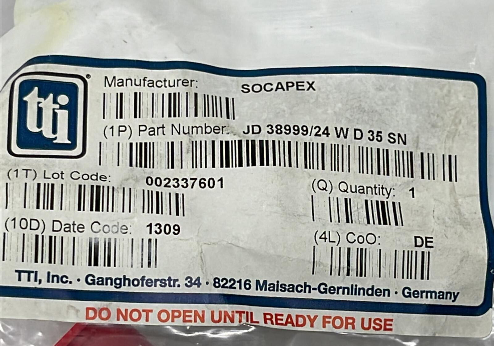 [LOT OF 5] TTI Scoapex JD38999/24WD35SN MIL SPEC Connector