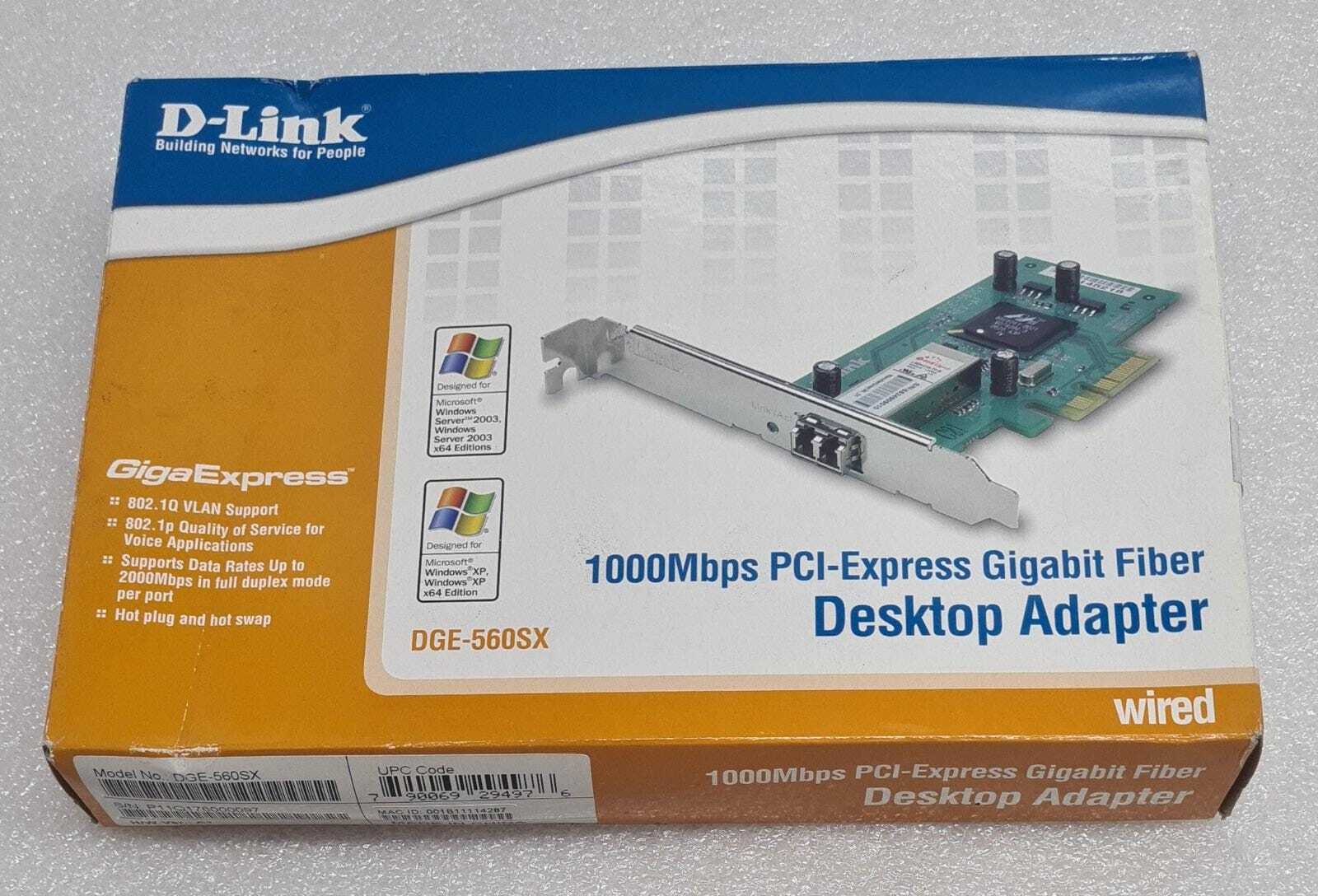 NEW - D-Link DGE-560SX 1000MBPS PCI‑Express Gigabit Fiber Desktop Adapter