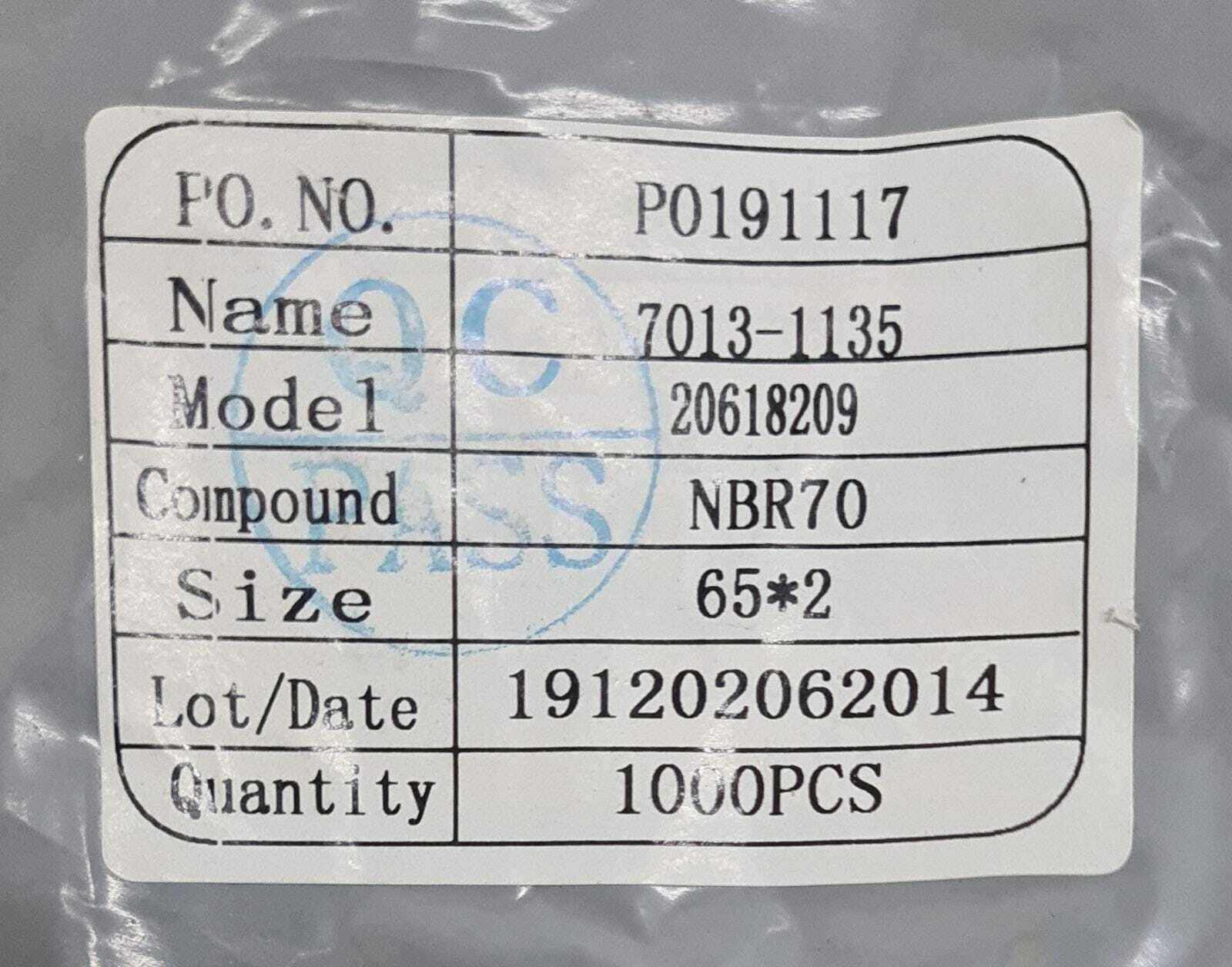 NEW PACK - O-Ring P0191117 7013-1135 20618209 NBR70 65*2 2mm Thickness - 1000PCS