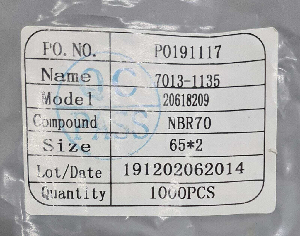 NEW PACK - O-Ring P0191117 7013-1135 20618209 NBR70 65*2 2mm Thickness - 1000PCS