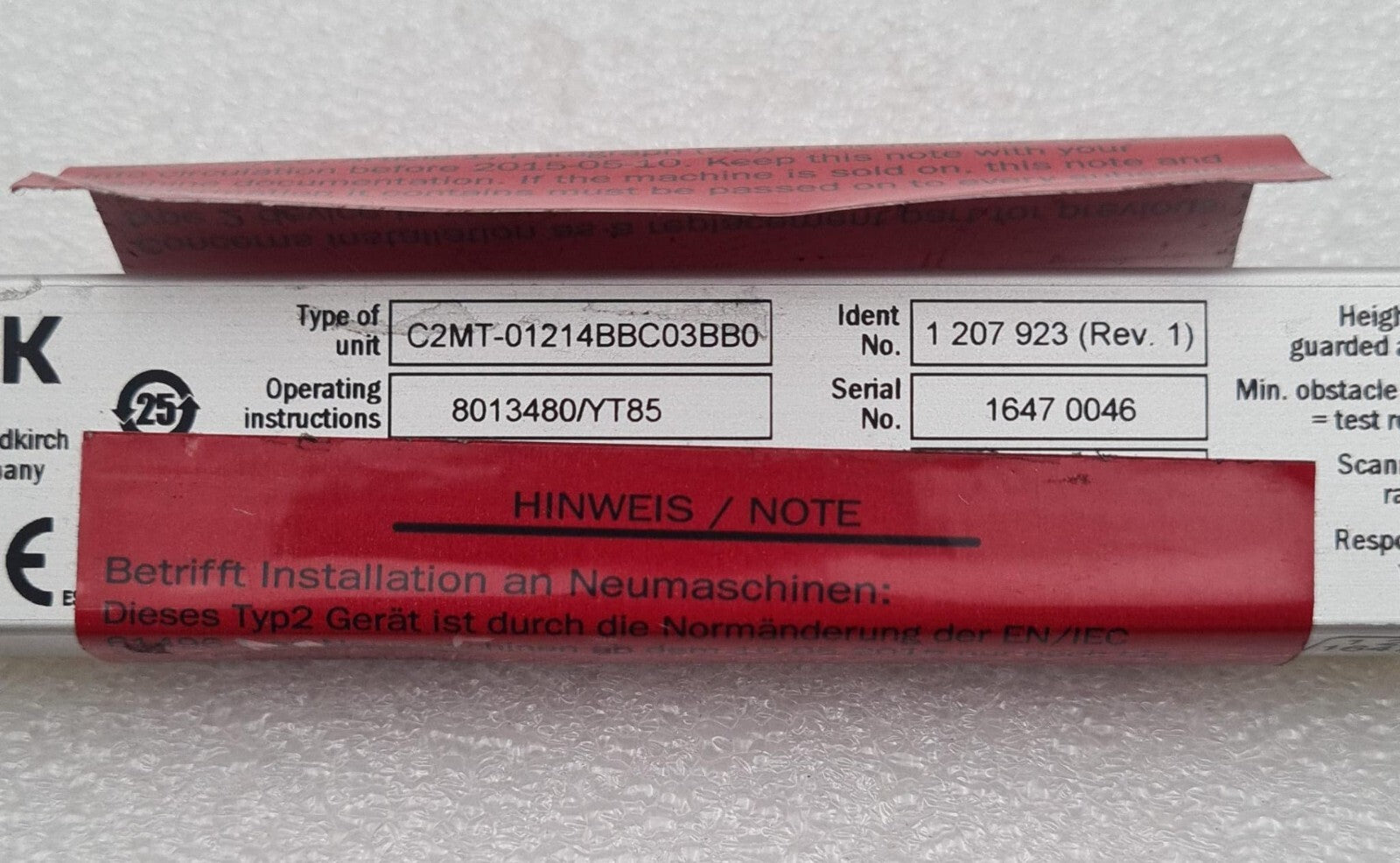 NEW - SICK miniTwin2 C2MT-01214BBC03BB0 1207923 Safety Light Curtain