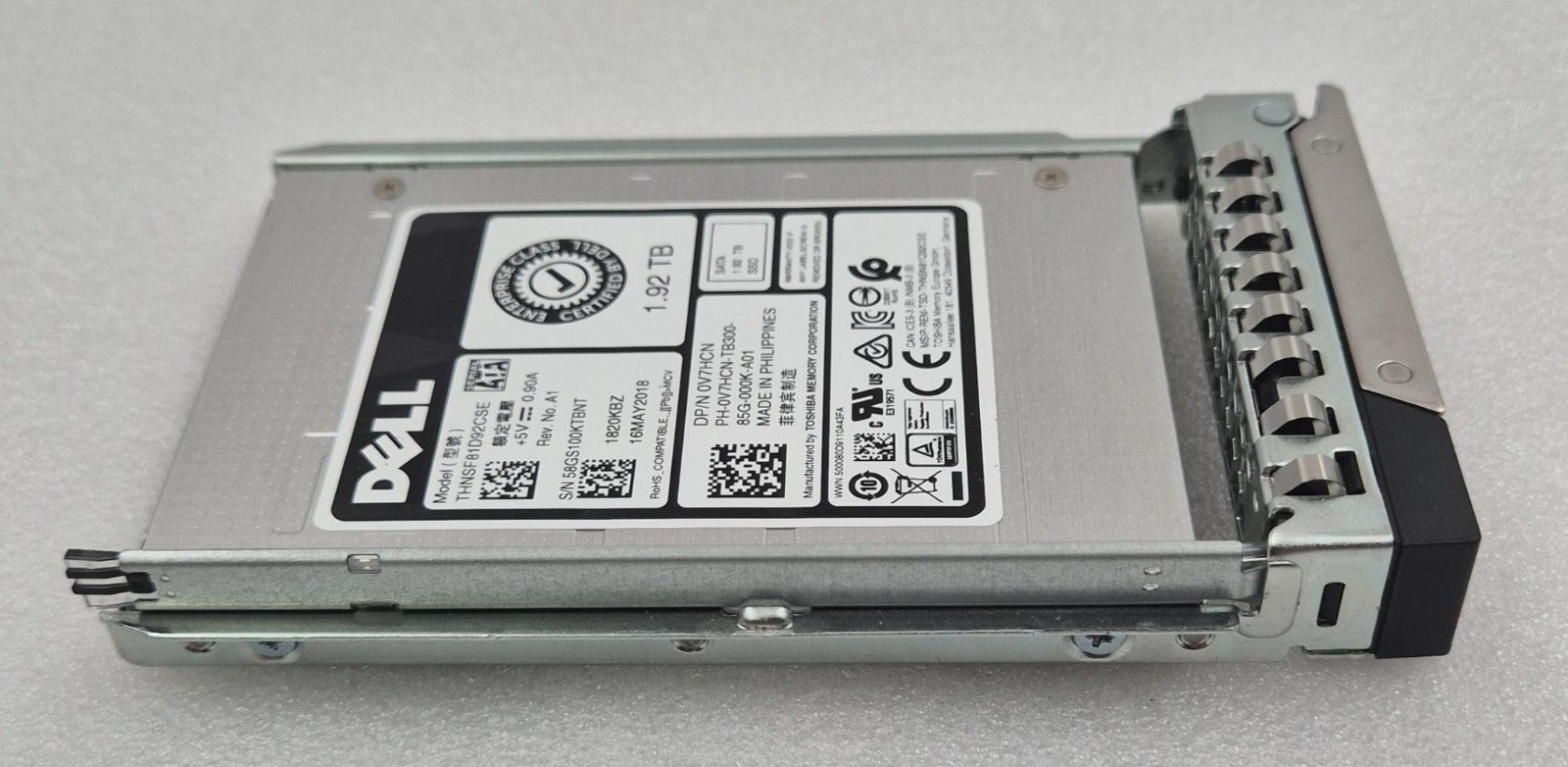 Dell 0V7HCN 1.92TB SATA 2.5 inch enterprise solid state drive THNSF81D92CSE with Dell server tray