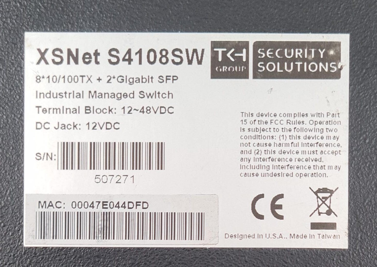 SIQURA XSNet S4108 SW 8*10/100TX + 2-Port Gigabit SFP Industrial Ethernet switch