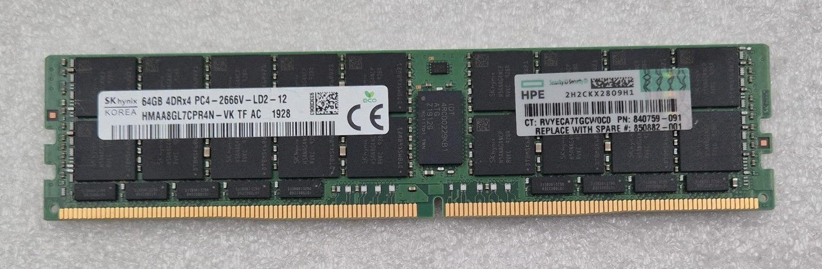 SK Hynix 64GB 4DRx4 PC4-2666V HMAA8GL7CPR4N-VK Server Memory RAM HPE 840759-091