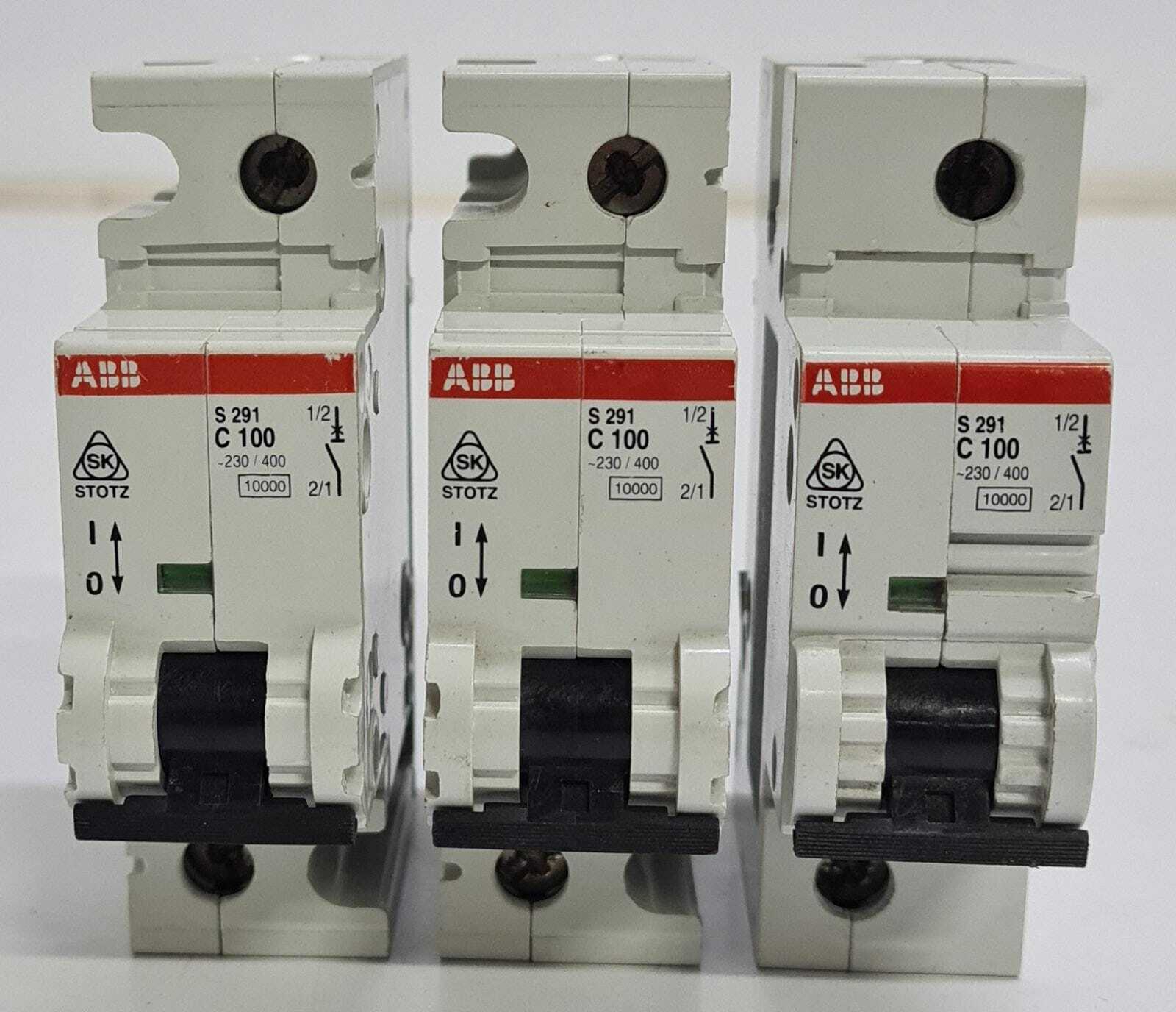 [LOT OF 3] ABB S291 C100 Circuit Breaker 1 Pole LS switch Line Protection