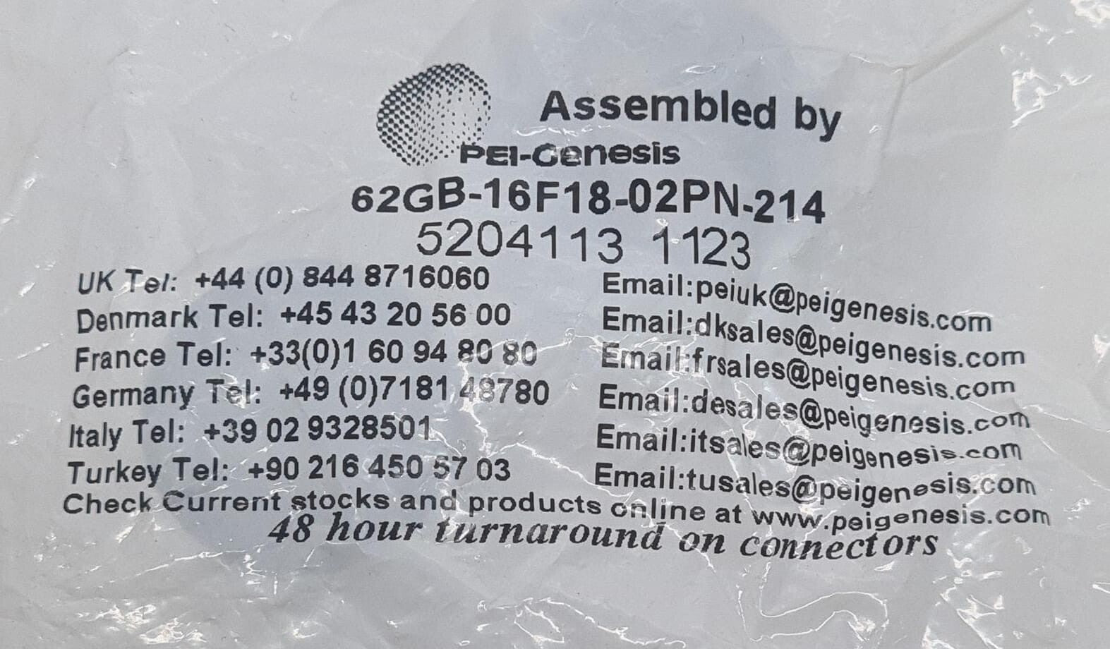 [LOT OF 6] NEW SEALED - PEI-Genesis 62GB-16F18-02PN-214 MIL Spec Connector