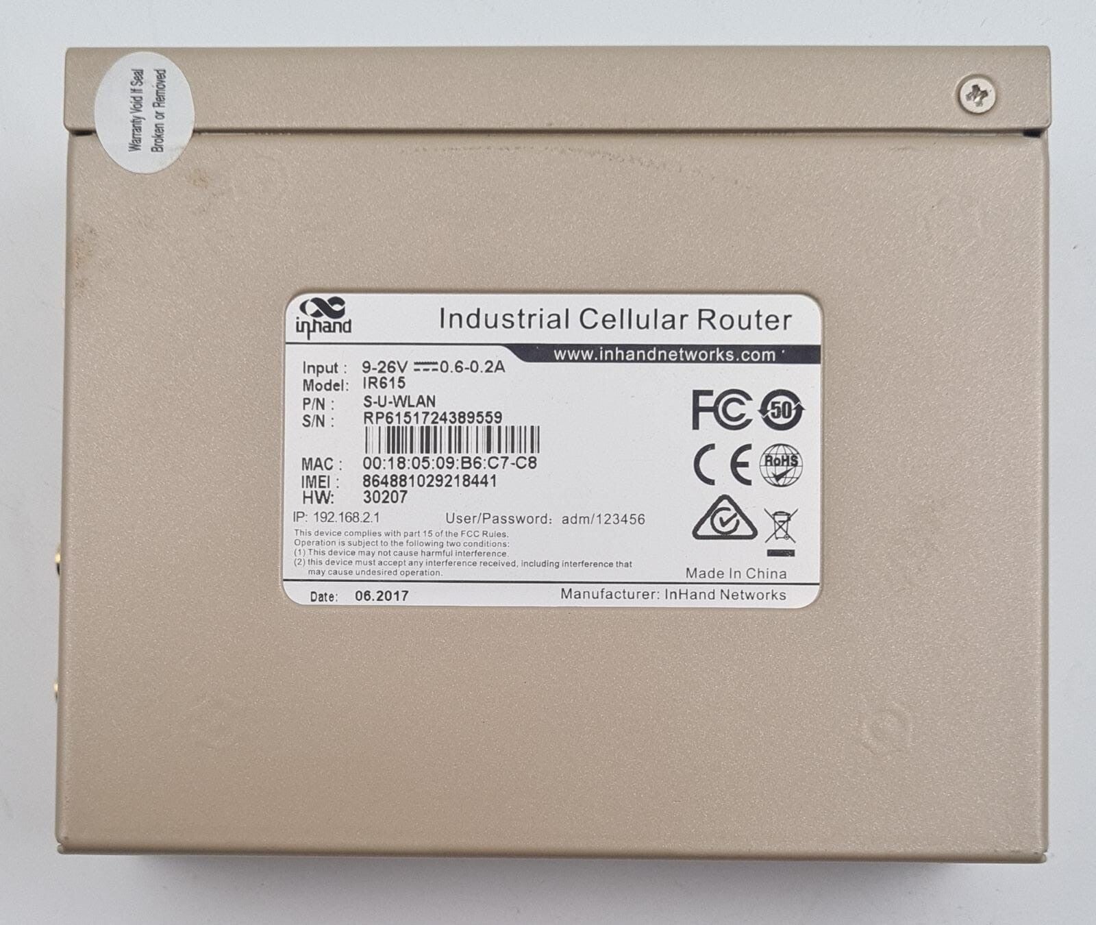 INHAND Networks Industrial Cellular Router IR615 S-U-WLAN 3G/4G WiFi Single SIM