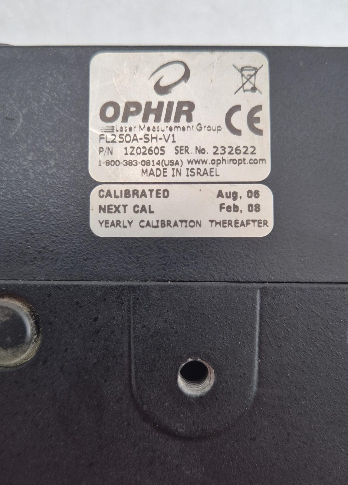 OPHIR 1Z02605 FL250A-SH-V1 Laser Power Sensor Head Unit **AS-IS**