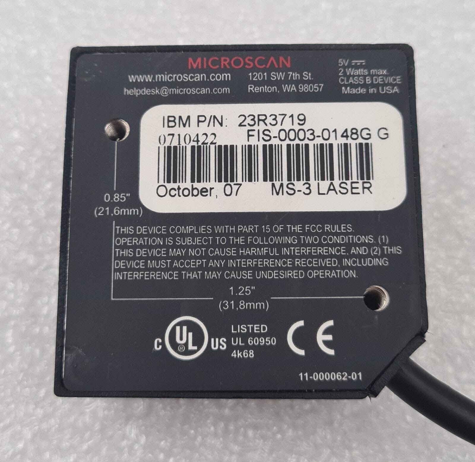 OMRON MICROSCAN MS-3 LASER Barcode Scanner FIS-0003-0148G G IBM P/N 23R3719