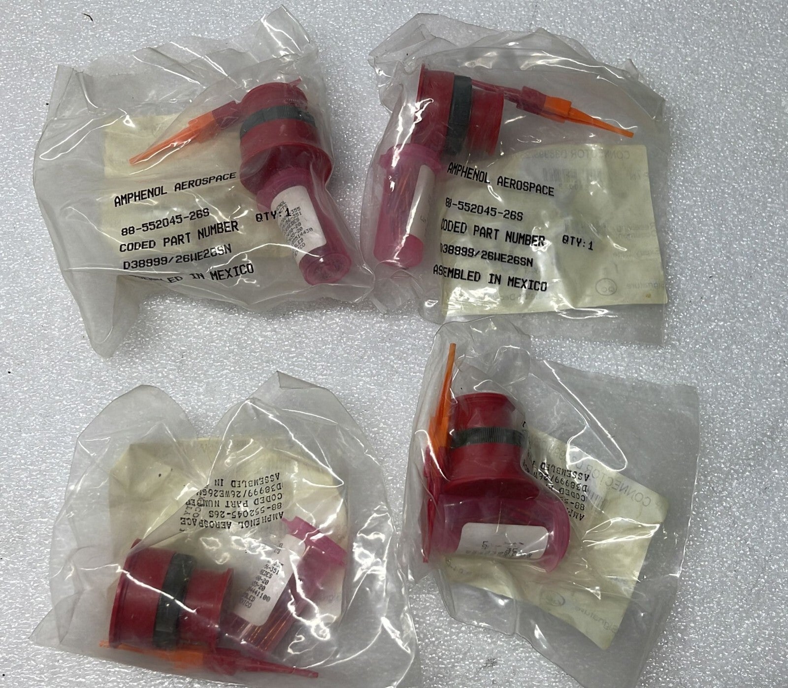 NEW SEALED - [LOT OF 4] Amphenol D38999/26WE26SN Elec Conn Mil Spec Connector