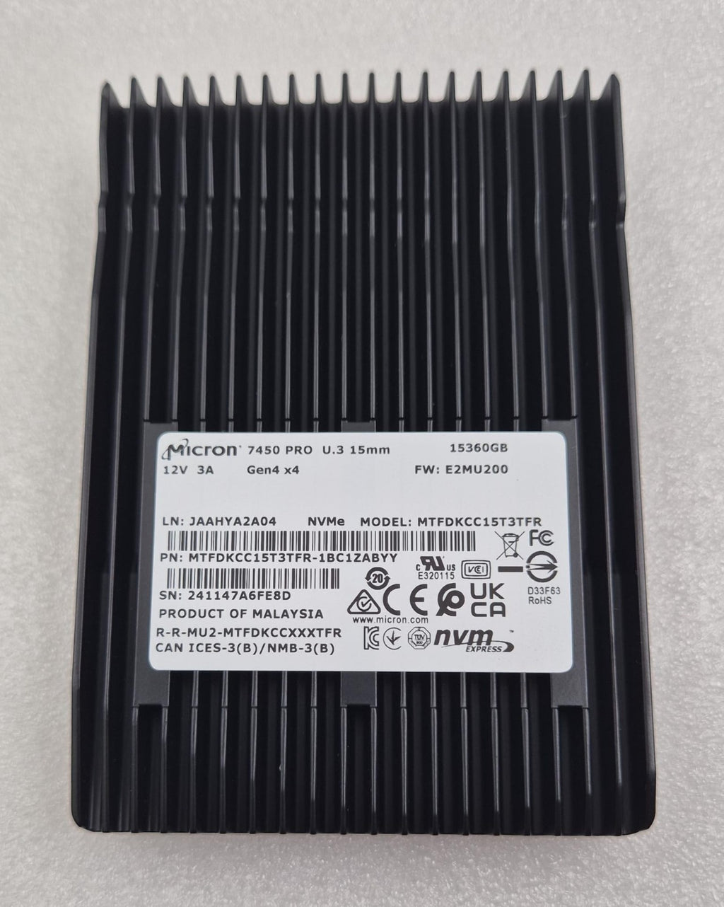 MICRON 7450 PRO 15.36TB SSD U.3 15mm Gen4 x4 NVMe MTFDKCC15T3TFR-1BC1ZABYY