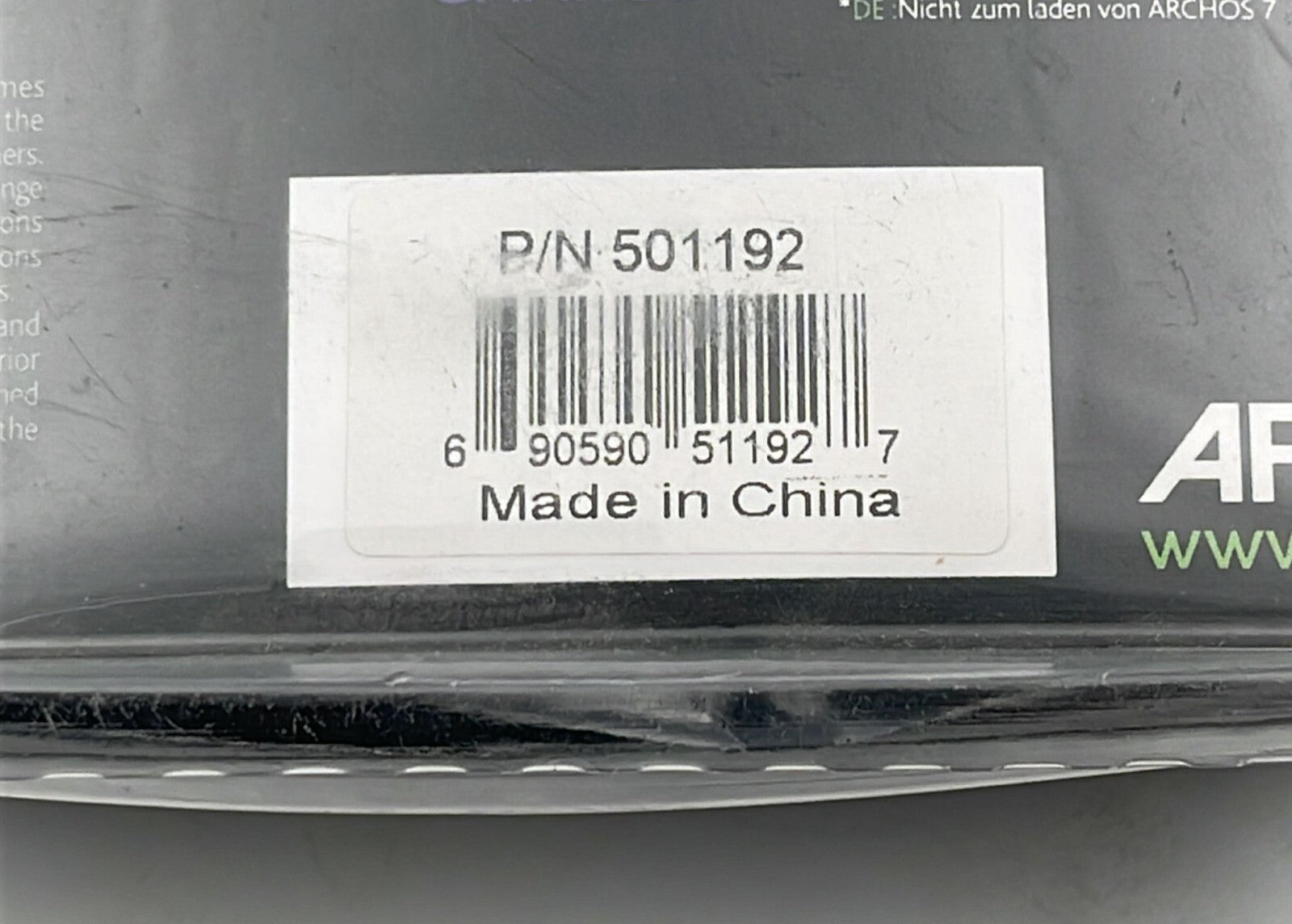 Archos Mini Dock product label and part number detail