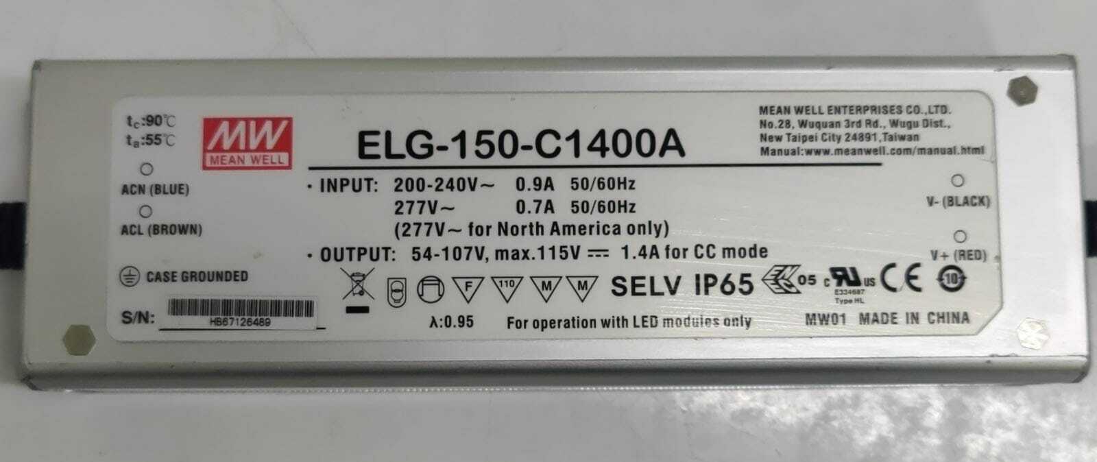 Mean Well ELG-150-C1400A 150W 115V Constant Current Potentiometer LED Driver